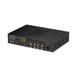 Rear panel of the Undentia AB Matrix Audio MD-1P amplifier showing gold-plated terminals, XLR, and digital inputs.