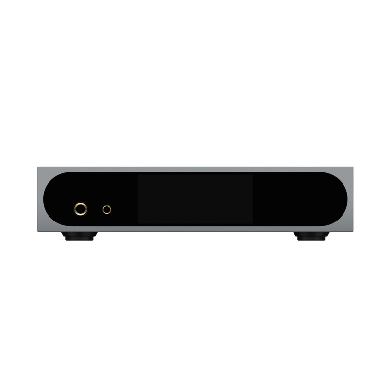 Undentia AB Matrix Audio Mini-i Pro 4 silver music streamer with front headphone jacks and LCD display screen