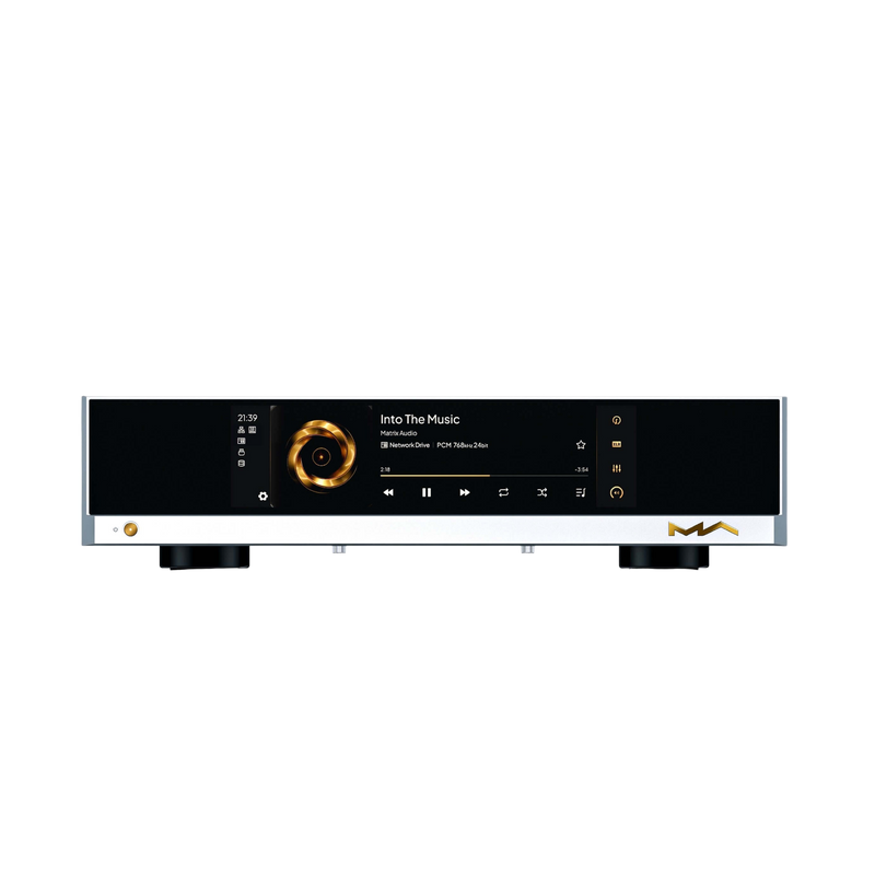 Undentia AB Matrix Audio MS-1 DAC and music streamer featuring a high-resolution front display with playback controls.