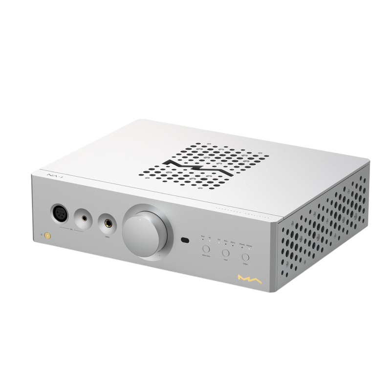 Undentia AB Matrix Audio NA-1 silver desktop headphone amplifier with balanced and unbalanced outputs and volume dial