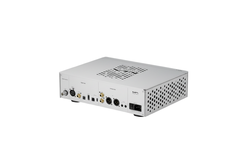 Undentia AB Matrix Audio ND-1 DAC rear panel showing digital and analog inputs, XLR and RCA outputs in silver finish.