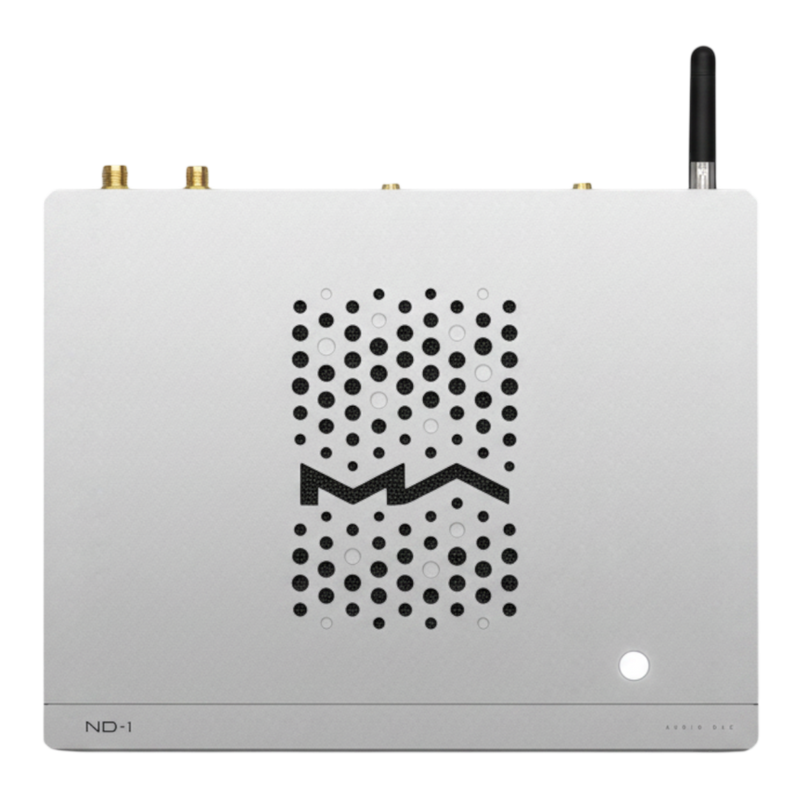 Undentia AB Matrix Audio ND-1 silver DAC with a perforated top panel and minimalist CNC-machined aluminum chassis.