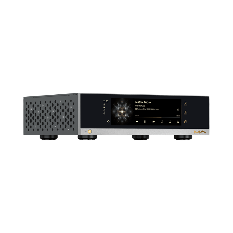 Undentia AB Matrix Audio NT-1 digital audio transport with a high-resolution front display showing music playback