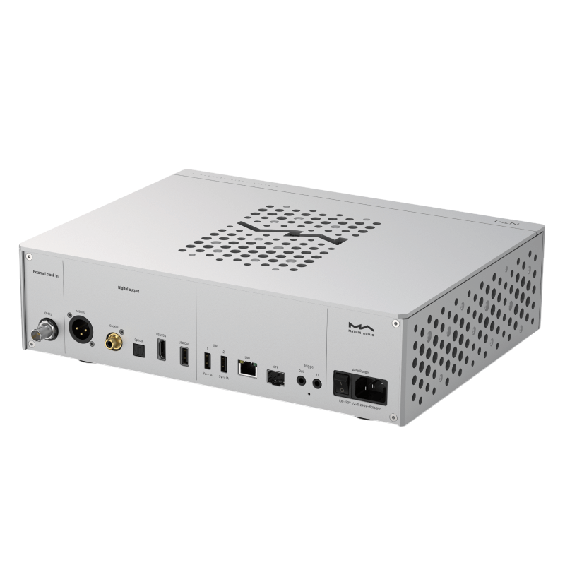 Rear view of the Undentia AB Matrix Audio NT-1 digital audio transport showing various high-end connectivity ports.