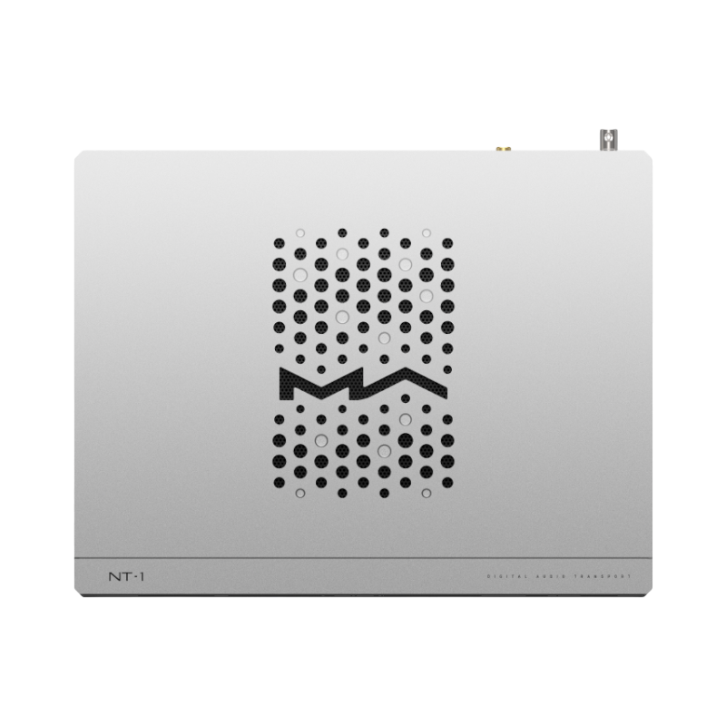 Undentia AB Matrix Audio NT-1 digital audio transport top view with metallic silver finish and ventilation pattern