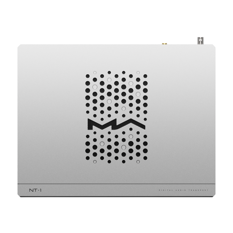 Undentia AB Matrix Audio NT-1 digital audio transport top view with metallic silver finish and ventilation pattern