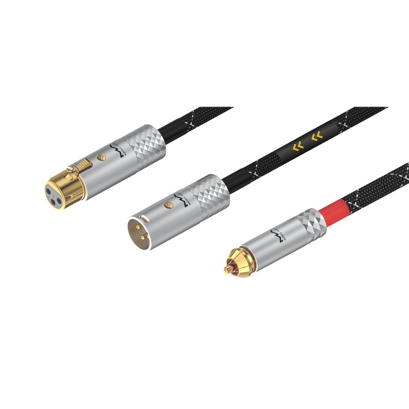 Undentia AB Matrix Audio OCC hi-fi analog cables with XLR and RCA connectors featuring gold-plated pins and nylon mesh