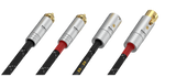 Undentia AB Matrix Audio OCC Hi-Fi analog cables with gold-plated XLR and RCA connectors and braided nylon sleeves.