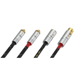 Undentia AB Matrix Audio OCC Hi-Fi analog cables with gold-plated XLR and RCA connectors and braided nylon sleeves.