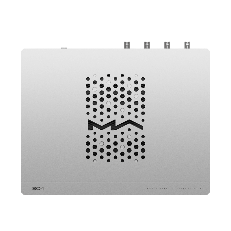 Undentia AB Matrix Audio SC-1 audio grade reference clock in silver with top ventilation pattern and branding