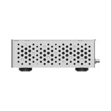 Undentia AB Matrix Audio SC-1 reference clock side view showing the silver chassis with ventilation perforations.