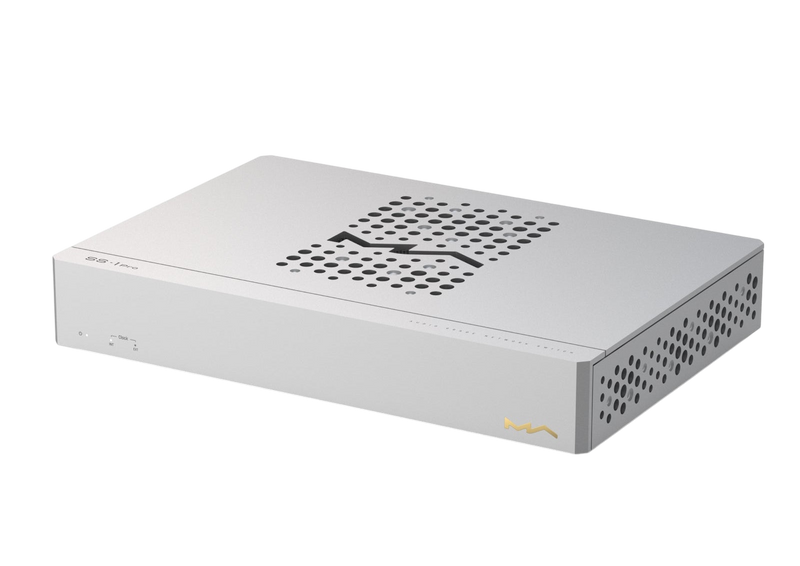 Undentia AB Matrix Audio SS-1 Pro silver audiophile network switch with CNC-machined aluminium chassis and ventilation