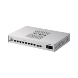 Undentia AB Matrix Audio SS-1 Pro audiophile network switch rear view showing Ethernet and SFP ports in silver aluminum
