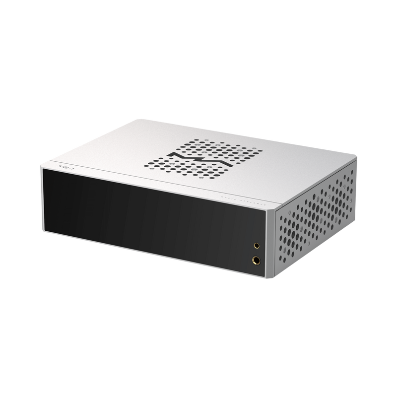 Undentia AB Matrix Audio TS-1 silver DAC and streamer with front headphone jacks and perforated metal chassis