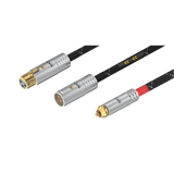 Undentia AB Matrix Audio OCC Hi-Fi analog XLR and RCA cables with gold-plated connectors and black nylon braided sleeves.