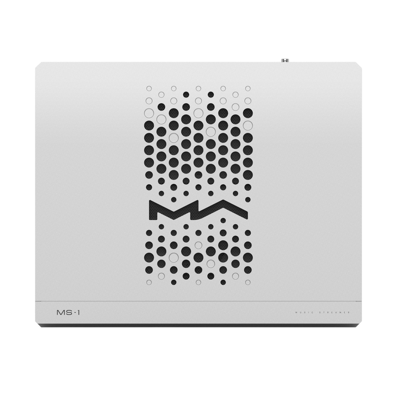 Undentia AB Matrix Audio MS-1 DAC and music streamer in silver with a unique circular perforated top panel design.