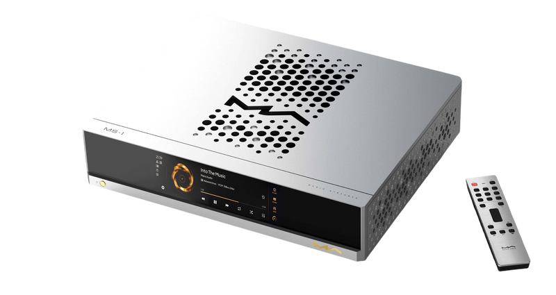 Undentia AB Matrix Audio MS-1 DAC and music streamer in silver with a high-resolution display and matching remote control