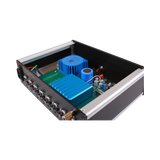 Undentia AB Silent Switch OCXO internal view showing high-end audio network switch components with blue heatsinks