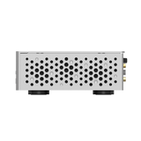Undentia AB TS-1 DAC and streamer side view featuring a silver metallic chassis with a perforated ventilation pattern.