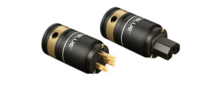 Undentia AB VIABLUE X-25 silver power cable connectors with gold-plated pins and black housing for audio systems