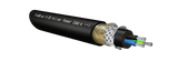 Undentia AB VIABLUE X-25 silver power cable with black insulation, braided shielding, and three internal conductors.